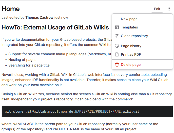 Cloning a GitLab Wiki as repository to your local system
