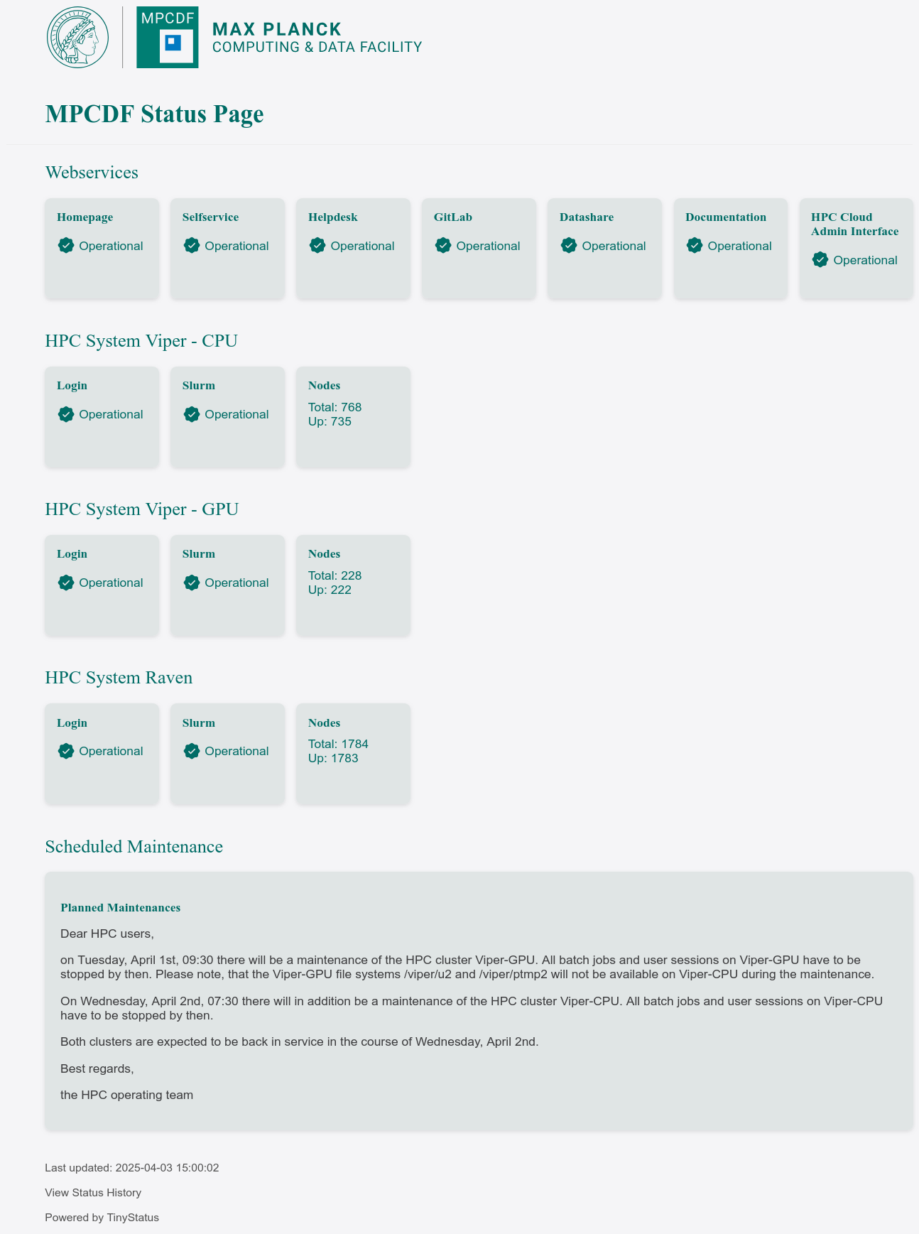 The new MPCDF status page
