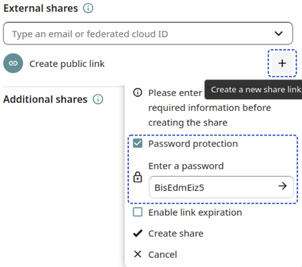 A screenshot of the new DataShare link share dialog